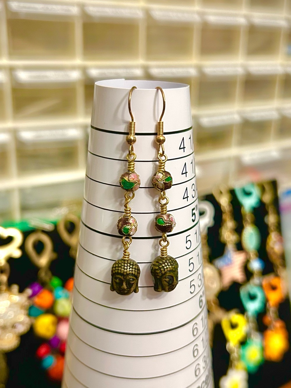 Gold-Tone Buddha & Purple Cloisonné Earrings
